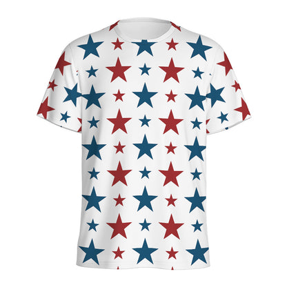 Red And Blue USA Star Pattern Print Men's Sports T-Shirt