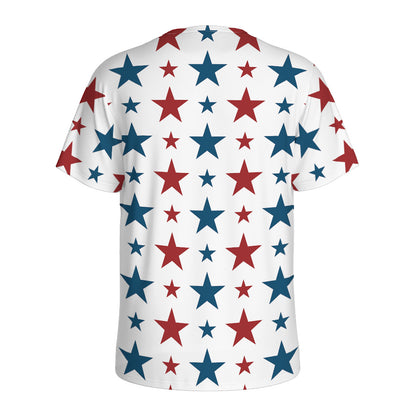 Red And Blue USA Star Pattern Print Men's Sports T-Shirt