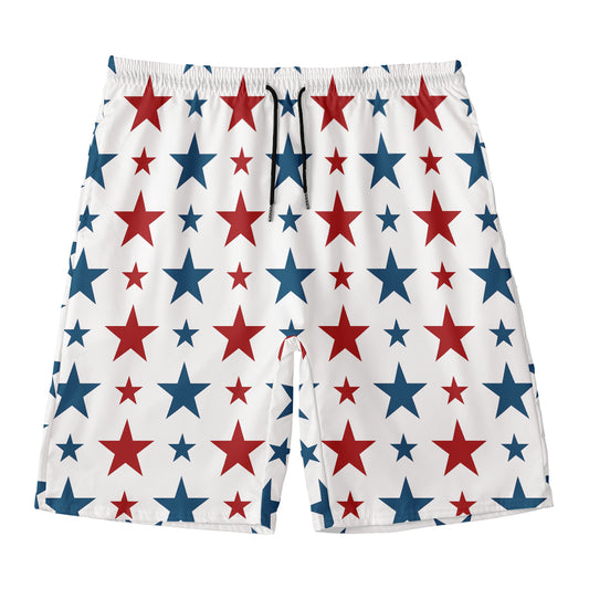 Red And Blue USA Star Pattern Print Men's Swim Trunks