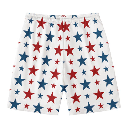 Red And Blue USA Star Pattern Print Men's Swim Trunks