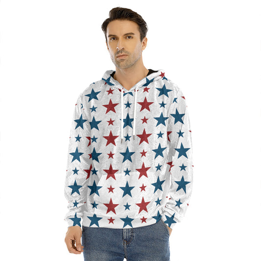 Red And Blue USA Star Pattern Print Men's Velvet Pullover Hoodie