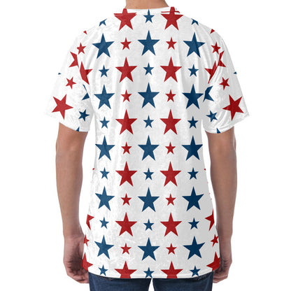 Red And Blue USA Star Pattern Print Men's Velvet T-Shirt