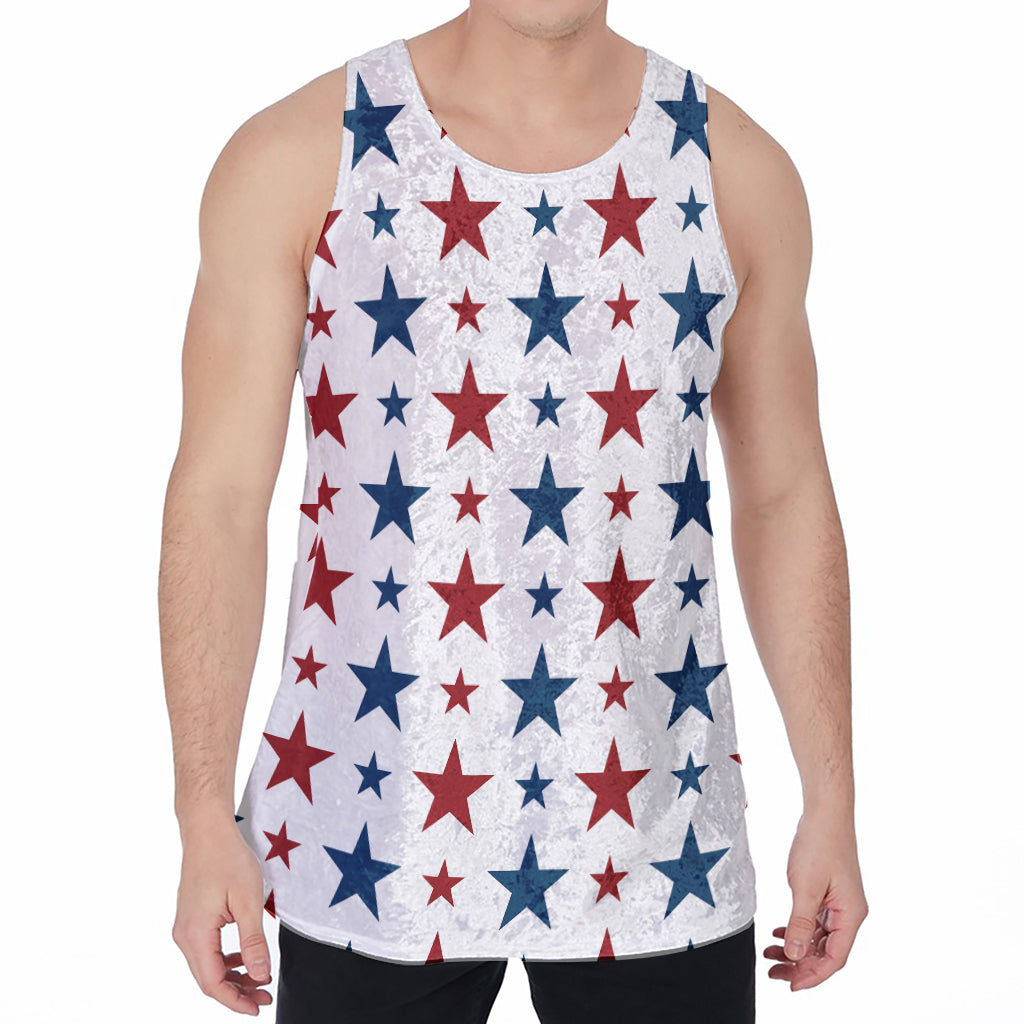 Red And Blue USA Star Pattern Print Men's Velvet Tank Top