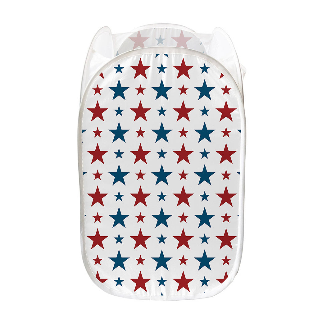 Red And Blue USA Star Pattern Print Mesh Laundry Hamper