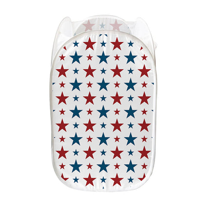 Red And Blue USA Star Pattern Print Mesh Laundry Hamper