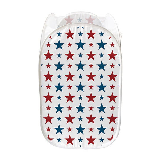Red And Blue USA Star Pattern Print Mesh Laundry Hamper