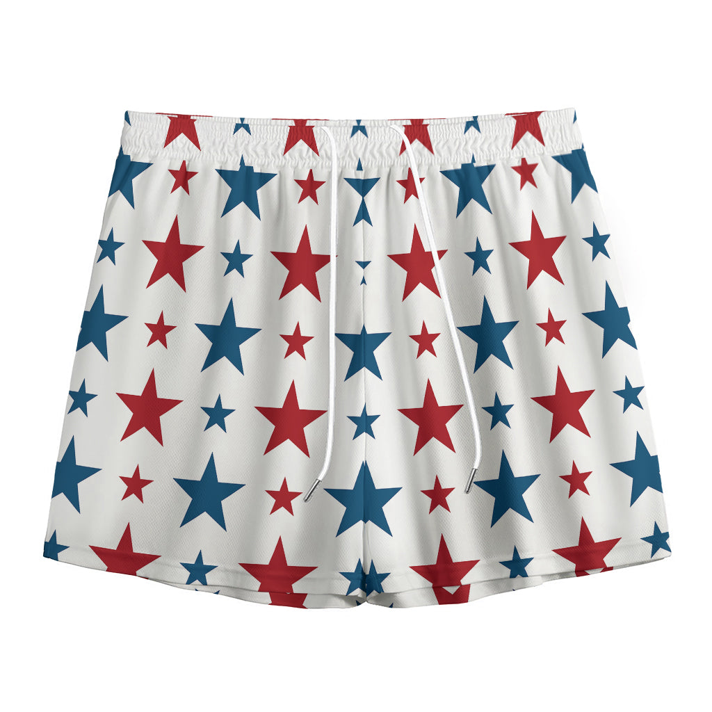 Red And Blue USA Star Pattern Print Mesh Shorts