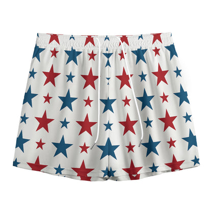 Red And Blue USA Star Pattern Print Mesh Shorts