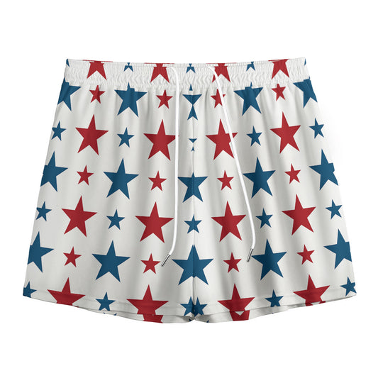 Red And Blue USA Star Pattern Print Mesh Shorts
