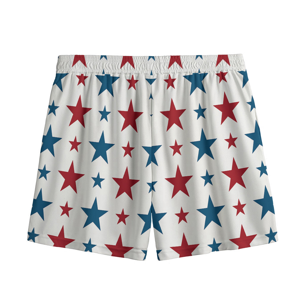 Red And Blue USA Star Pattern Print Mesh Shorts