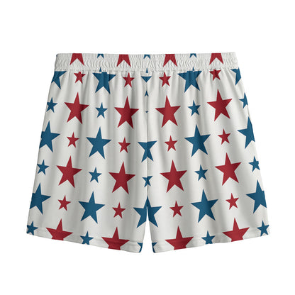 Red And Blue USA Star Pattern Print Mesh Shorts
