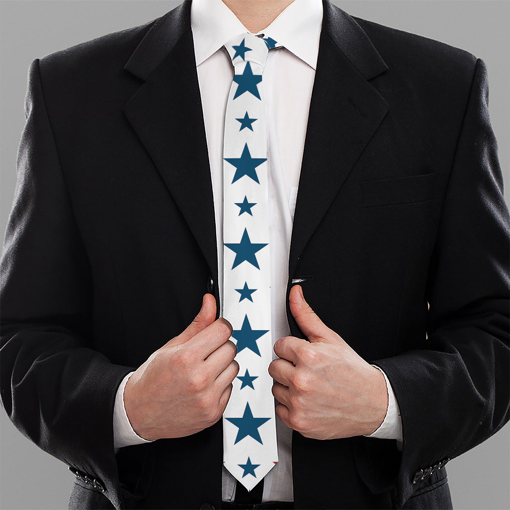 Red And Blue USA Star Pattern Print Necktie