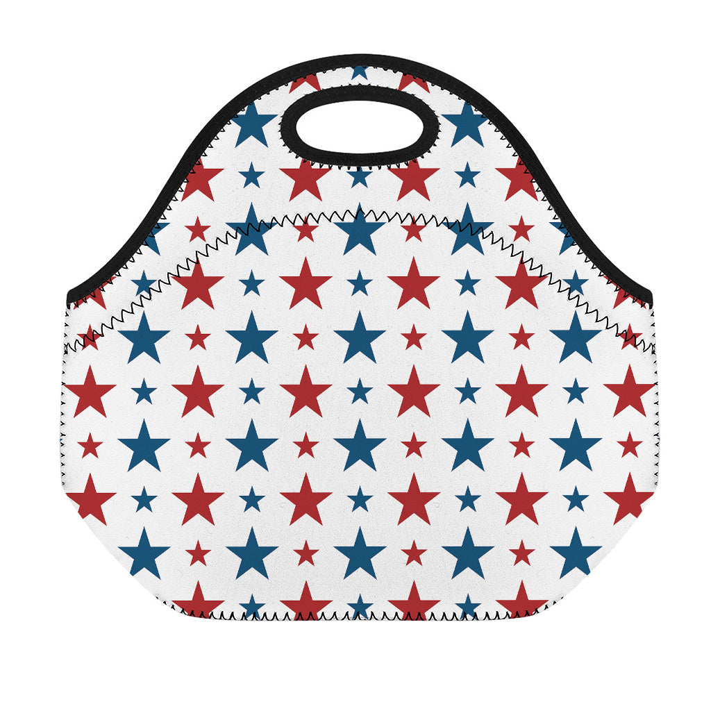 Red And Blue USA Star Pattern Print Neoprene Lunch Bag