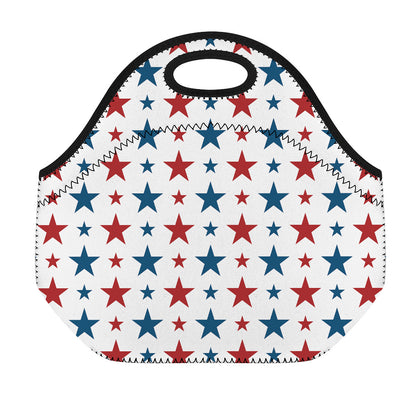 Red And Blue USA Star Pattern Print Neoprene Lunch Bag