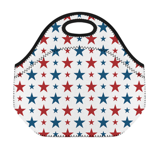 Red And Blue USA Star Pattern Print Neoprene Lunch Bag