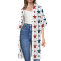 Red And Blue USA Star Pattern Print Open Front Beach Cover Up