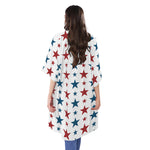 Red And Blue USA Star Pattern Print Open Front Beach Cover Up