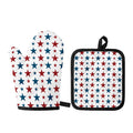 Red And Blue USA Star Pattern Print Oven Mitt And Pot Holder Set
