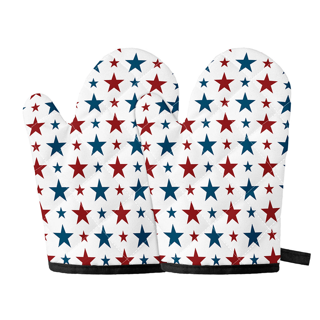 Red And Blue USA Star Pattern Print Oven Mitts