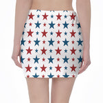 Red And Blue USA Star Pattern Print Pencil Mini Skirt