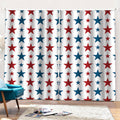 Red And Blue USA Star Pattern Print Pencil Pleat Curtains