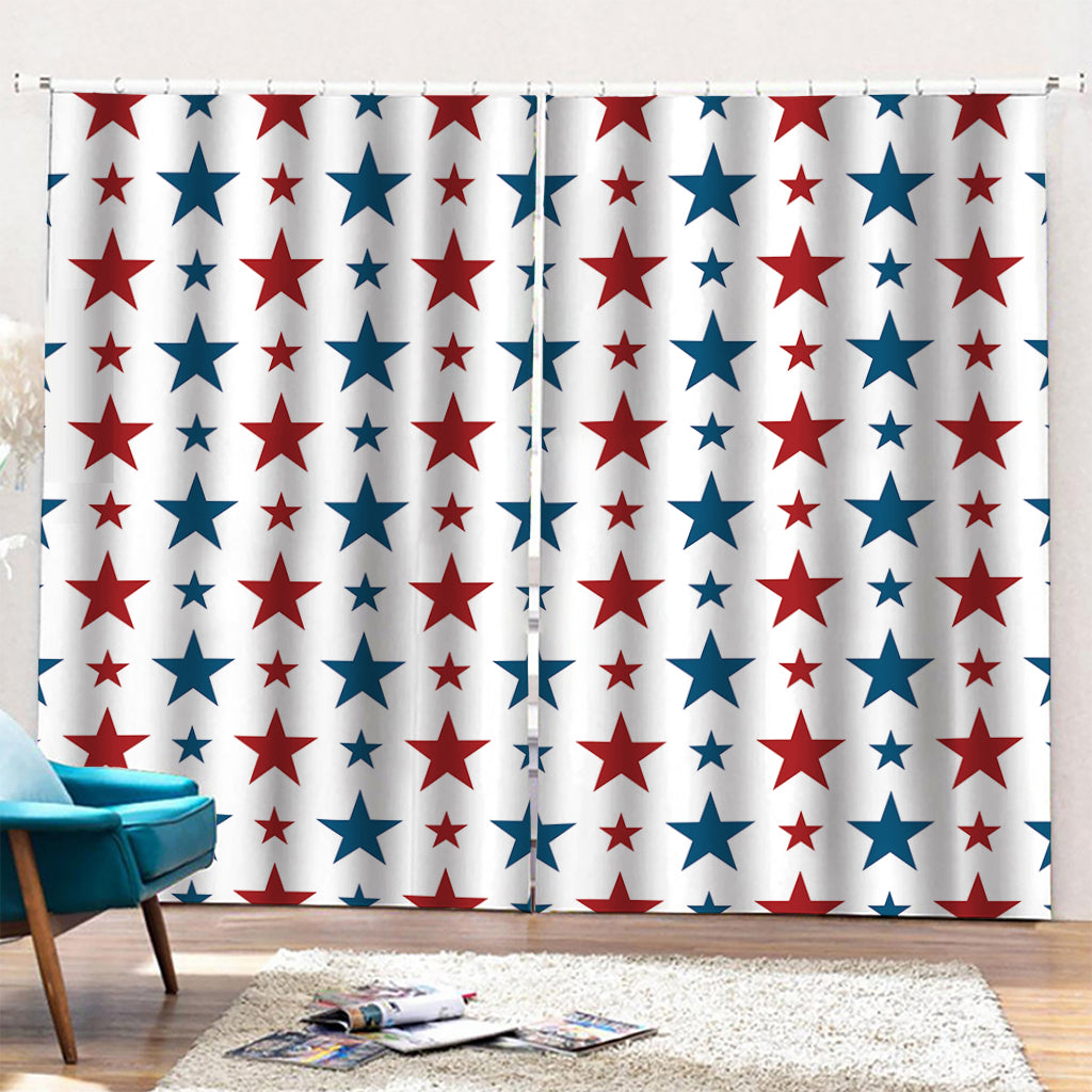 Red And Blue USA Star Pattern Print Pencil Pleat Curtains