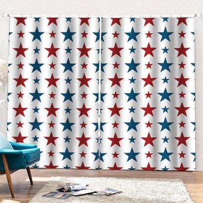 Red And Blue USA Star Pattern Print Pencil Pleat Curtains