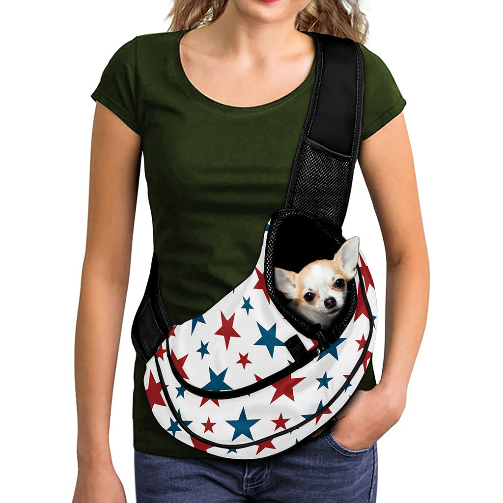 Red And Blue USA Star Pattern Print Pet Sling Carrier