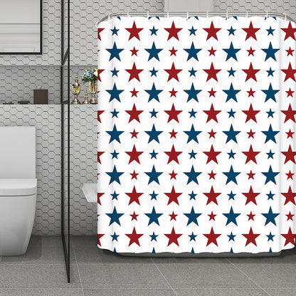 Red And Blue USA Star Pattern Print Polyester Shower Curtain