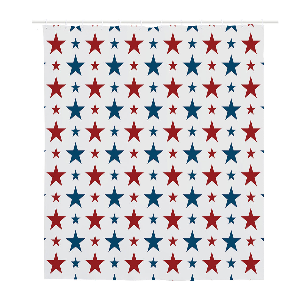 Red And Blue USA Star Pattern Print Polyester Shower Curtain