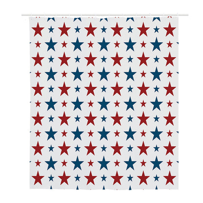 Red And Blue USA Star Pattern Print Polyester Shower Curtain