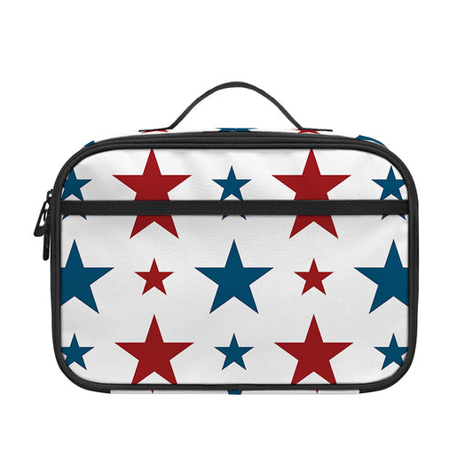 Red And Blue USA Star Pattern Print Portable Lunch Bag