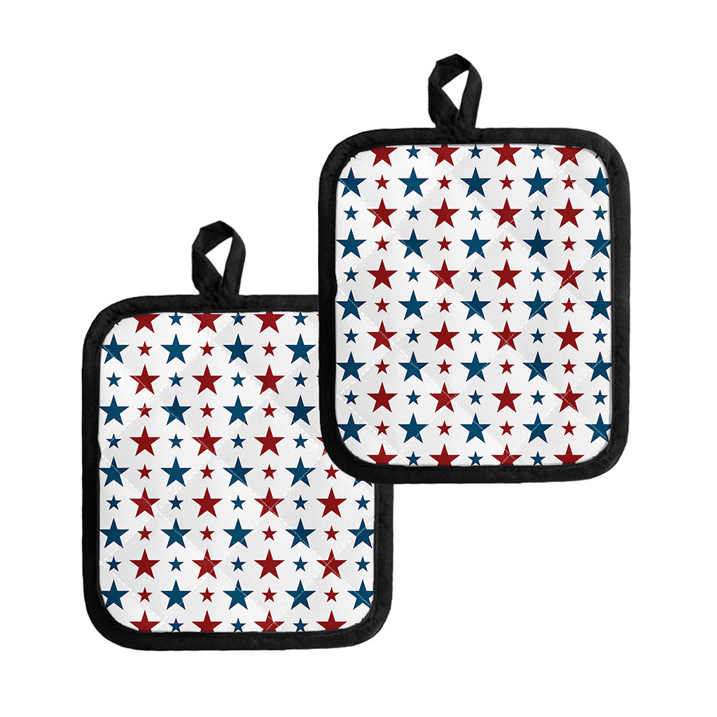 Red And Blue USA Star Pattern Print Pot Holders