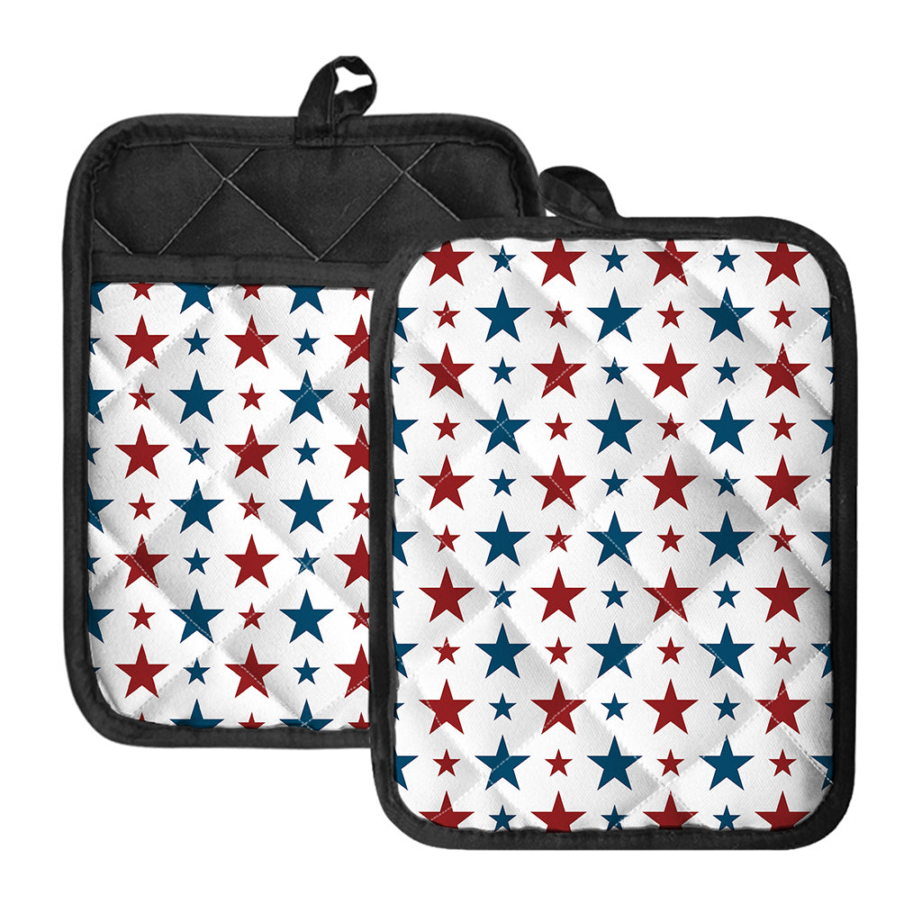Red And Blue USA Star Pattern Print Pot Holders With Pocket