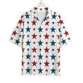 Red And Blue USA Star Pattern Print Rayon Hawaiian Shirt