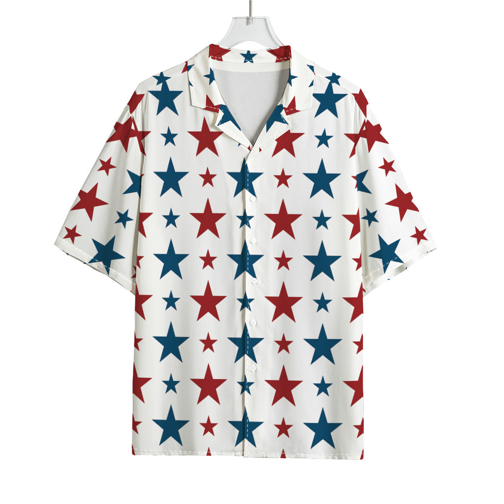 Red And Blue USA Star Pattern Print Rayon Hawaiian Shirt