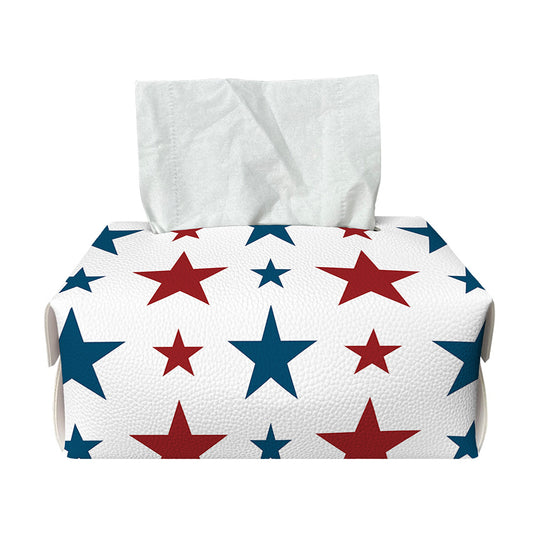 Red And Blue USA Star Pattern Print Rectangle Tissue Box Cover