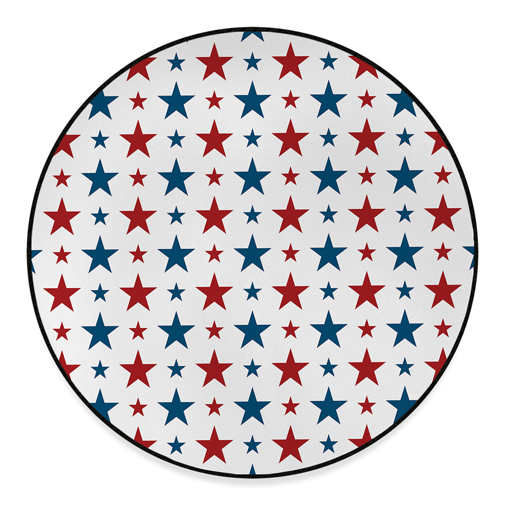 Red And Blue USA Star Pattern Print Round Floor Mat