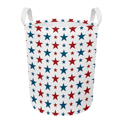 Red And Blue USA Star Pattern Print Round Laundry Basket