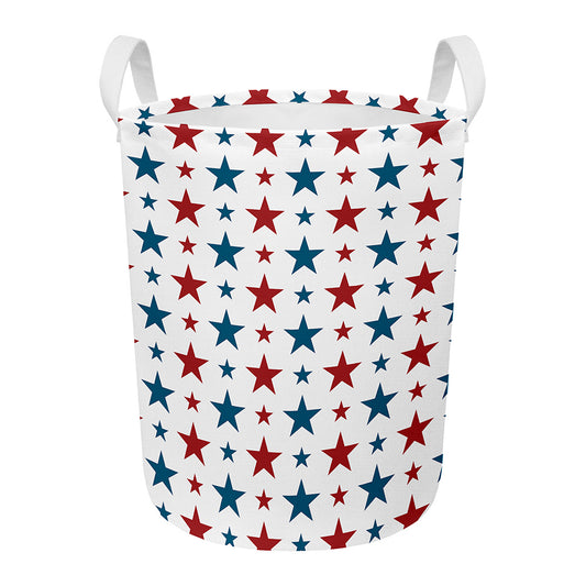 Red And Blue USA Star Pattern Print Round Laundry Basket