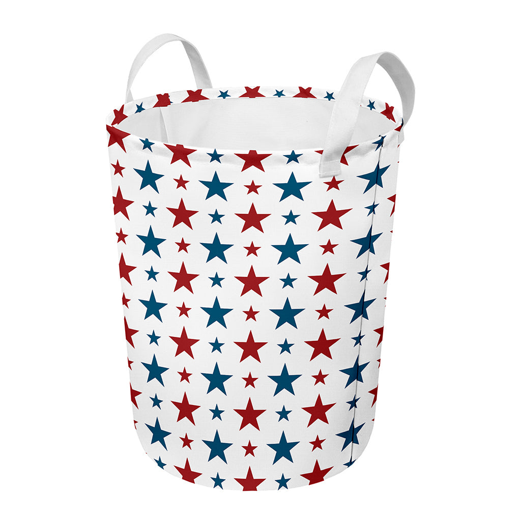 Red And Blue USA Star Pattern Print Round Laundry Basket