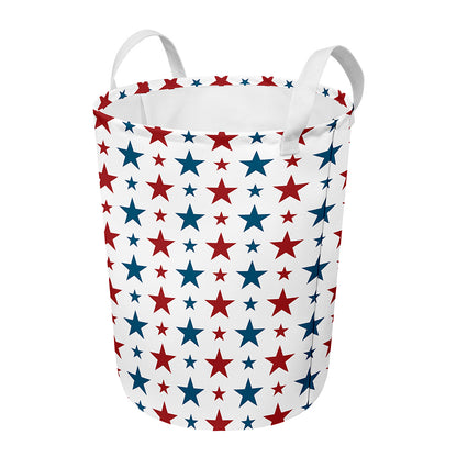 Red And Blue USA Star Pattern Print Round Laundry Basket