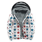 Red And Blue USA Star Pattern Print Sherpa Lined Zip Up Hoodie