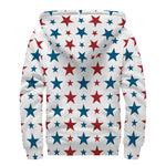 Red And Blue USA Star Pattern Print Sherpa Lined Zip Up Hoodie