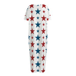 Red And Blue USA Star Pattern Print Short Sleeve Long Nightdress