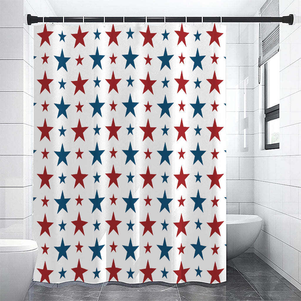 Red And Blue USA Star Pattern Print Shower Curtain