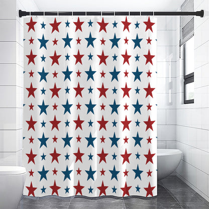 Red And Blue USA Star Pattern Print Shower Curtain