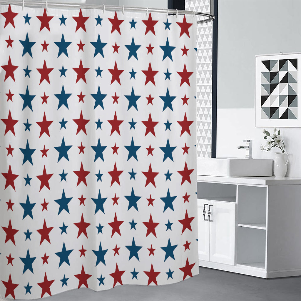 Red And Blue USA Star Pattern Print Shower Curtain