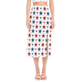 Red And Blue USA Star Pattern Print Side Slit Midi Skirt