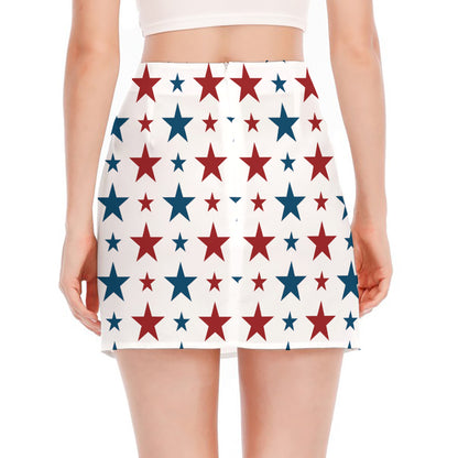 Red And Blue USA Star Pattern Print Side Slit Mini Skirt
